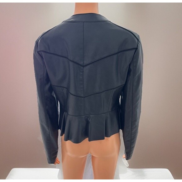 G by GUESS Moto Jacket M Black Faux Leather Zip Front Fitted Waist Trendy Chic - Picture 4 of 15